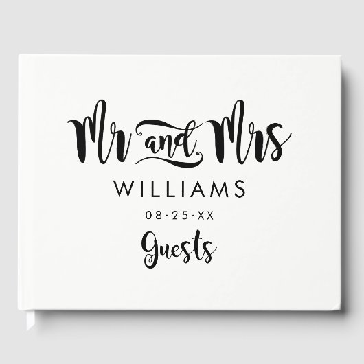 Modern Brush Script Mr en Mrs Huwelijk Gastenboek (Voorkant)