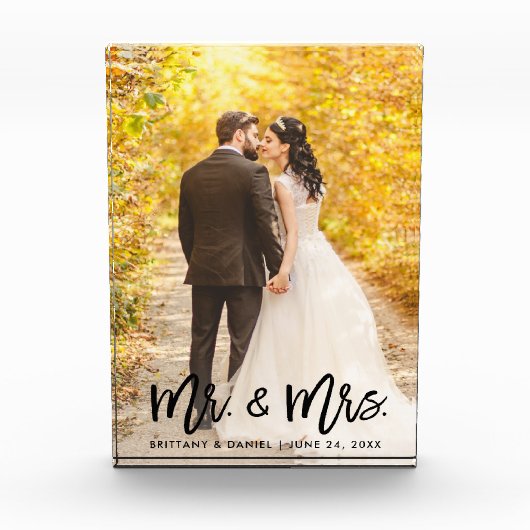 Modern Brush Script Mr en Mrs Wedding Fotoblokken (Voorkant)
