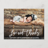Modern Brush Script Nieuwe Baby Liefde en Bedankt  Aankondigingskaart (Voorkant)