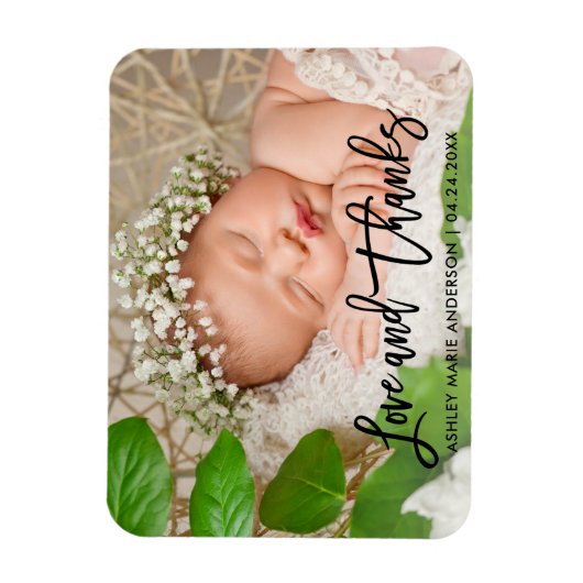 Modern Brush Script Nieuwe Baby Liefde en Bedankt  Magneet (Verticaal)