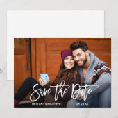 Modern Brush Script Paar Foto Verloving Save The Date (Voorkant / Achterkant)