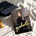 Modern Brush Script Photo Graduation Folie Uitnodiging<br><div class="desc">Celebrate your achievement with this Modern Script Photo High School Graduation Invitation. Featuring elegant script,  luxurious foil accents,  and space for a cherished photo,  this sleek and stylish design adds a personal touch to your special milestone. Perfect for inviting family and friends to join in the celebration.</div>