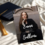 Modern Brush Script Photo High School Graduation Aankondiging<br><div class="desc">Celebrate your achievement with this Modern Script Photo High School Graduation Invitation. Featuring elegant script,  luxurious foil accents,  and space for a cherished photo,  this sleek and stylish design adds a personal touch to your special milestone. Perfect for inviting family and friends to join in the celebration.</div>