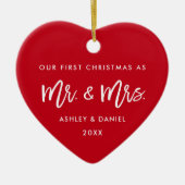 Modern Brush Script Red First Kerstmis, Mrs. Keramisch Ornament (Voorkant)