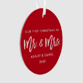 Modern Brush Script Red First Kerstmis, Mrs. Ornament (voorkant)