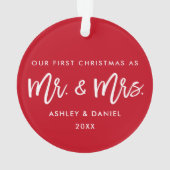 Modern Brush Script Red First Kerstmis, Mrs. Ornament (achterkant)