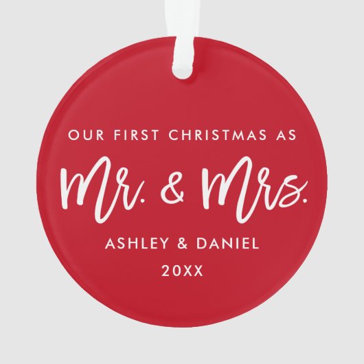 Modern Brush Script Red First Kerstmis, Mrs. Ornament (achterkant)