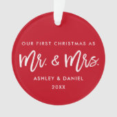 Modern Brush Script Red First Kerstmis, Mrs. Ornament (voorkant)