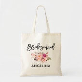 Modern Brush Script Roze Blush Bloemen Bruidsmeisj Tote Bag (Voorkant)