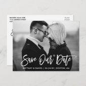 Modern Brush Script Save Our Date Zwart-wit Briefkaart (Voorkant / Achterkant)