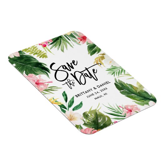Modern Brush Script Save the Date Tropical Floral Magneet (Rechterzijde)