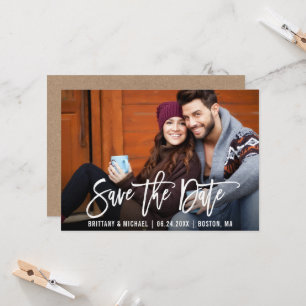 Modern Brush Script Sla de datum foto Kraft Kaart