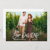 Modern Brush Script Sla onze datum Verloving Kaart (Voorkant / Achterkant)