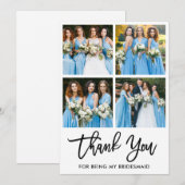 Modern Brush Script Trouwen 4 Foto Bruidsmeisje Bedankkaart (Voorkant / Achterkant)