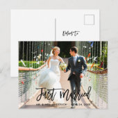 Modern Brush Script Trouwen Net Getrouwd Foto Briefkaart (Voorkant / Achterkant)