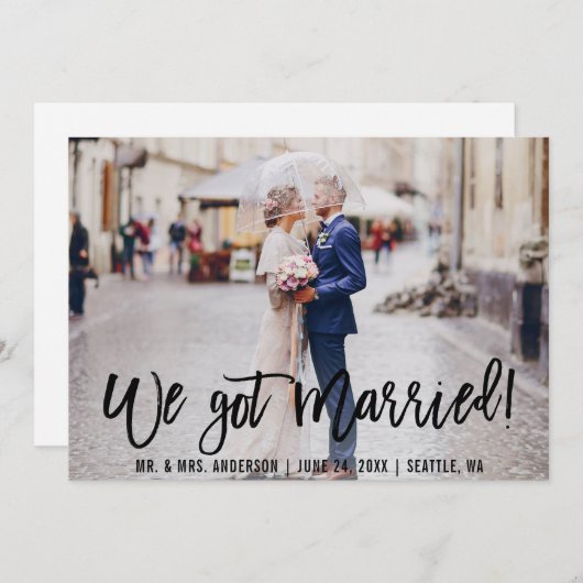 Modern Brush Script we zijn getrouwd met Mr en Mrs Aankondiging (Voorkant / Achterkant)