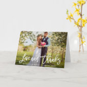 Modern Brush Script Wedding Photo Love Bedankt Fol Kaart (Gele Bloem)