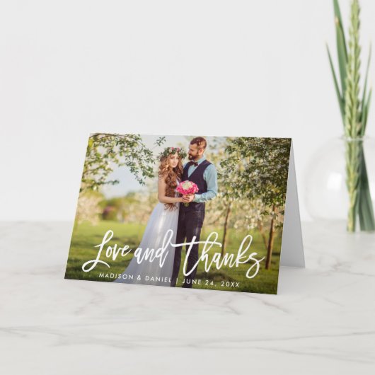 Modern Brush Script Wedding Photo Love Bedankt Fol Kaart (Voorkant)