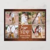 Modern Brush Script Wood Save the Date 5 Foto Briefkaart (Voorkant)