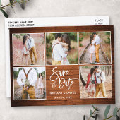 Modern Brush Script Wood Save the Date 5 Foto Briefkaart