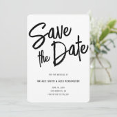 Modern Brush Script Zwart Wit Trouwen Save The Date (Staand voorkant)