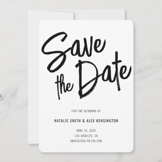 Modern Brush Script Zwart Wit Trouwen Save The Date (Voorkant)