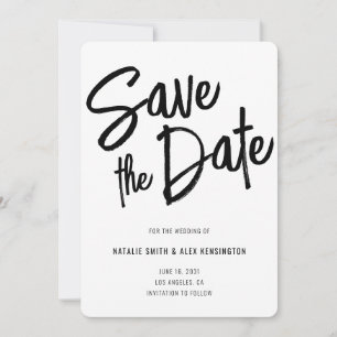Modern Brush Script Zwart Wit Trouwen Save The Date