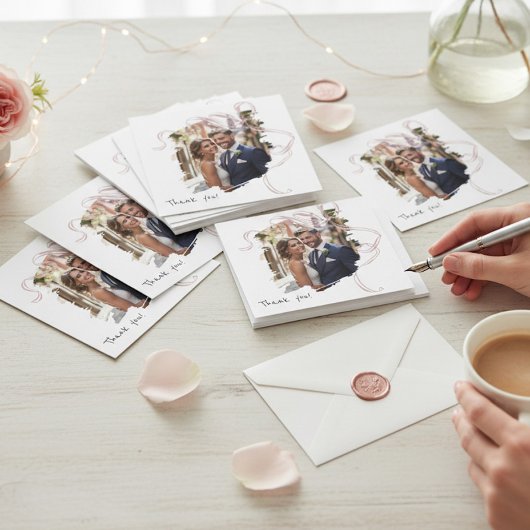 Modern Brush Stroke Floral Wedding Thank You Card Bedankkaart