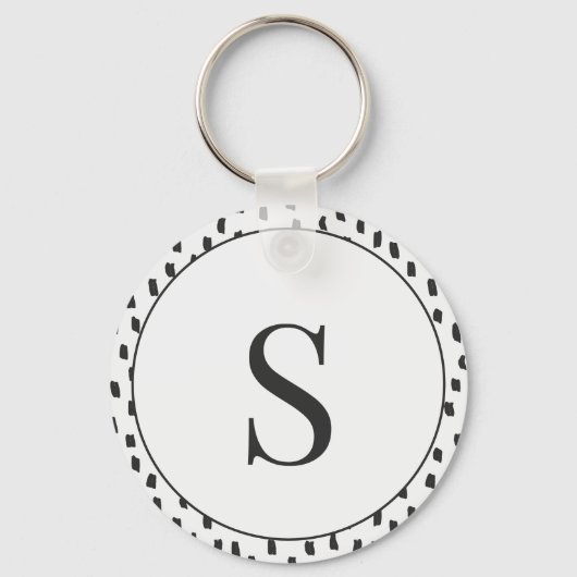 Modern Brush Strokes Black & White Monogram S Sleutelhanger (Voorkant)