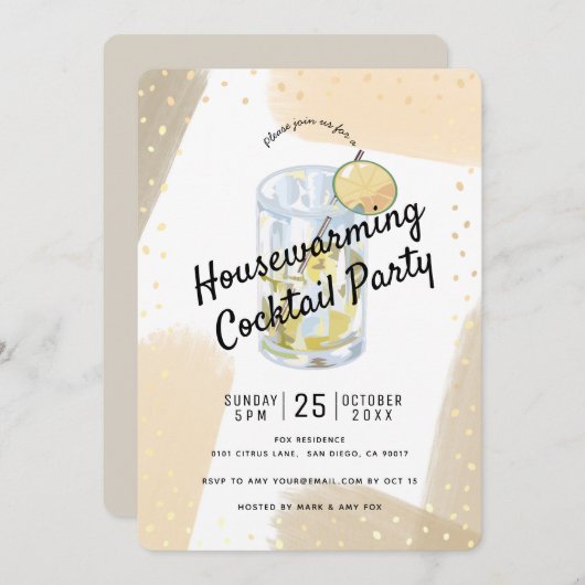 Modern Brush Strokes Housewarming Cocktail Party Kaart (Voorkant / Achterkant)