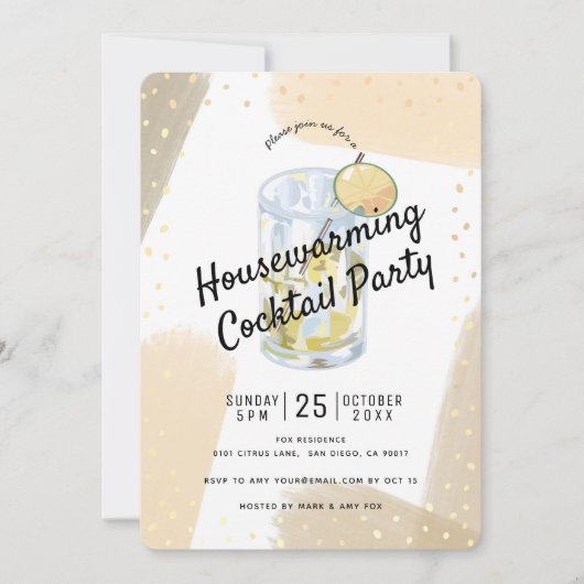 Modern Brush Strokes Housewarming Cocktail Party Kaart (Voorkant)