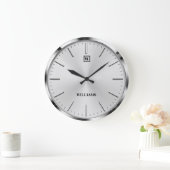 Modern Brushed Metal Luxury Silver Minimalist Grote Klok (Huis)