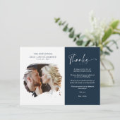 Modern Brushstoke Photo Newlyweds Couple Wedding  Bedankkaart (Staand voorkant)