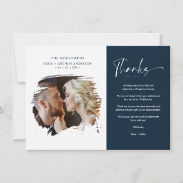 Modern Brushstoke Photo Newlyweds Couple Wedding  Bedankkaart