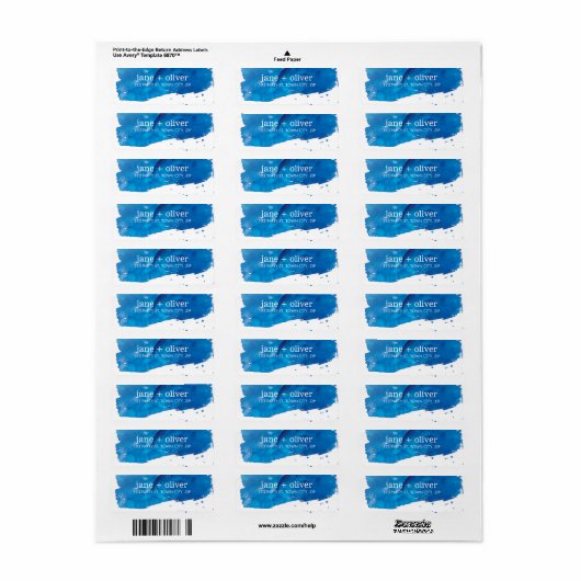 MODERN BRUSHSTROKE LABEL ARTISTIEKE waterverf blau (Full Sheet)