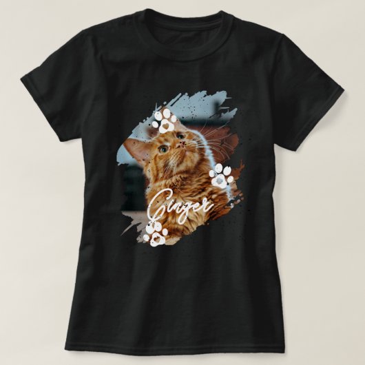 Modern Brushstroke Pet Cat Photo & Name T-shirt (Design voorkant)