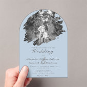 Modern Brushstroke Photo | Blue Wedding Acryl Uitnodigingen (Insitu (Draagbaar))