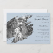 Modern Brushstroke Photo Bridal Shower Blue Kaart (Voorkant)