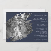 Modern Brushstroke Photo Bridal Shower Navy Blue Kaart (Voorkant)