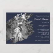 Modern Brushstroke Photo Bridal Shower Navy Blue Kaart (Voorkant / Achterkant)