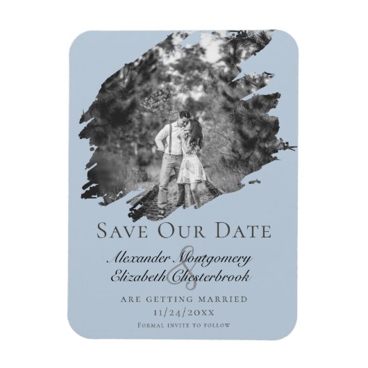 Modern Brushstroke Photo Save the Date Blue Magneet (Verticaal)