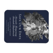 Modern Brushstroke Photo Save the Date Navy Blue Magneet (Horizontaal)