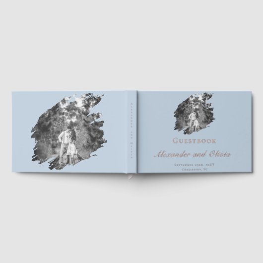 Modern Brushstroke Photo Wedding | Blue Gastenboek (Volledig)