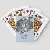 Modern Brushstroke Photo Wedding Favor Blue Pokerkaarten (Achterkant)