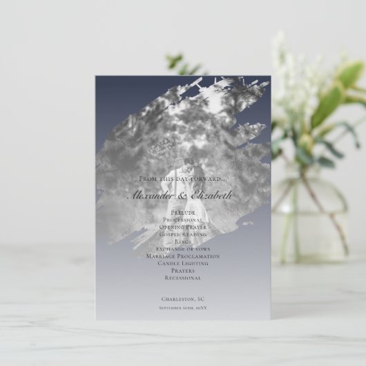 Modern Brushstroke Photo Wedding | Navy Blue (Staand voorkant)