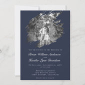 Modern Brushstroke Photo Wedding | Navy Blue Kaart (Voorkant)