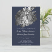 Modern Brushstroke Photo Wedding | Navy Blue Kaart (Staand voorkant)