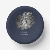 Modern Brushstroke Photo Wedding | Navy Blue Papieren Kommen (Voorkant)
