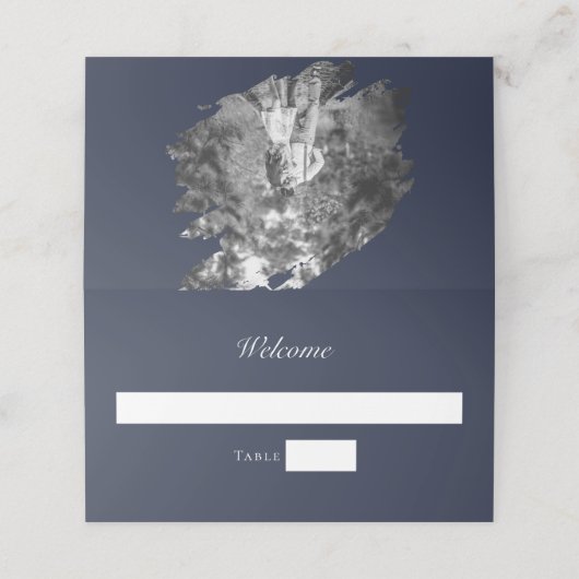 Modern Brushstroke Photo Wedding | Navy Blue Plaatskaartje (Buitenkant ongevouwen)