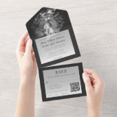 Modern Brushstroke Photo Wedding | Soft Black All In One Uitnodiging (Afscheurbaar)